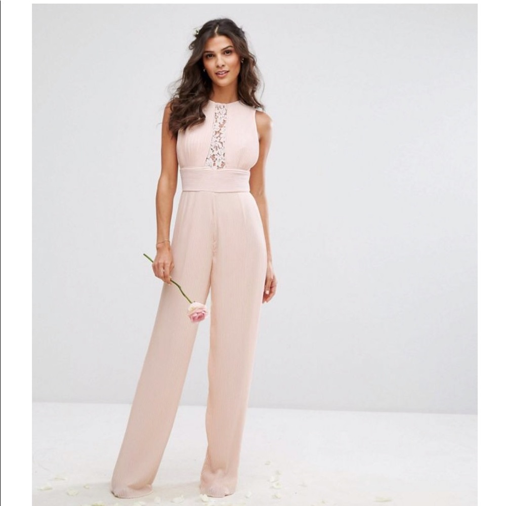ASOS Pale Pink Lace-Panel Wide-Leg Jumpsuit